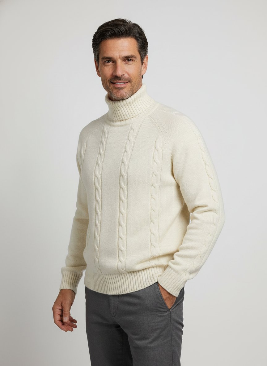 Rollkragenpullover, Reines Kaschmir, ecru