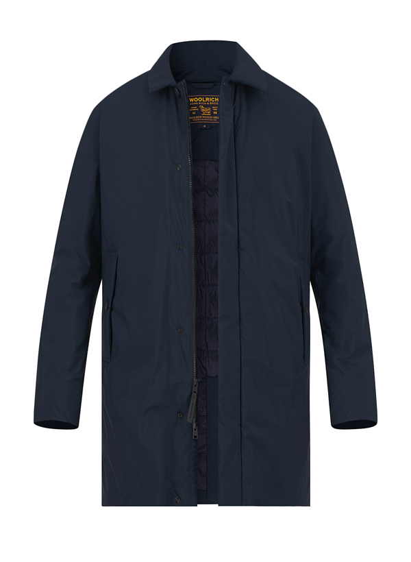 WOOLRICH Herren Mantel blau Mikrofaser unifarben