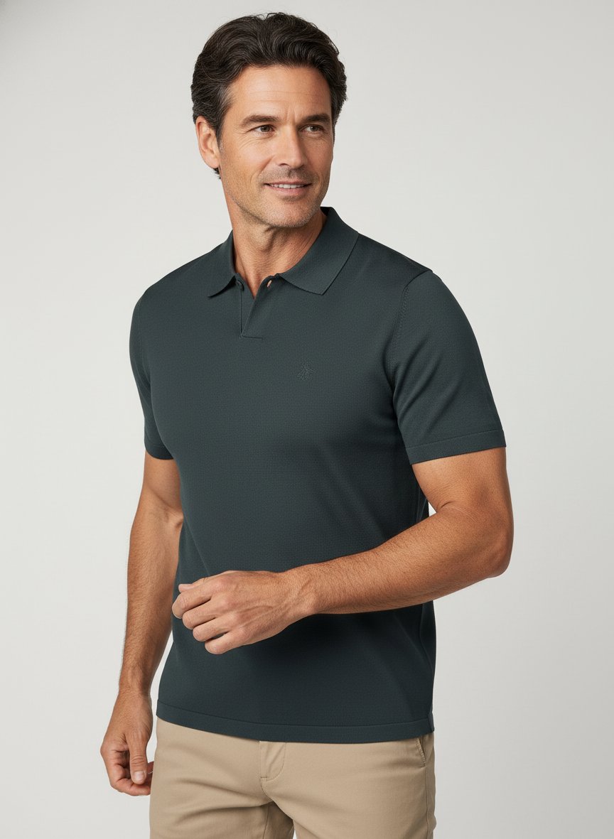 Polo-Shirt, Strick, verdeckte Knopfleiste, mangrove