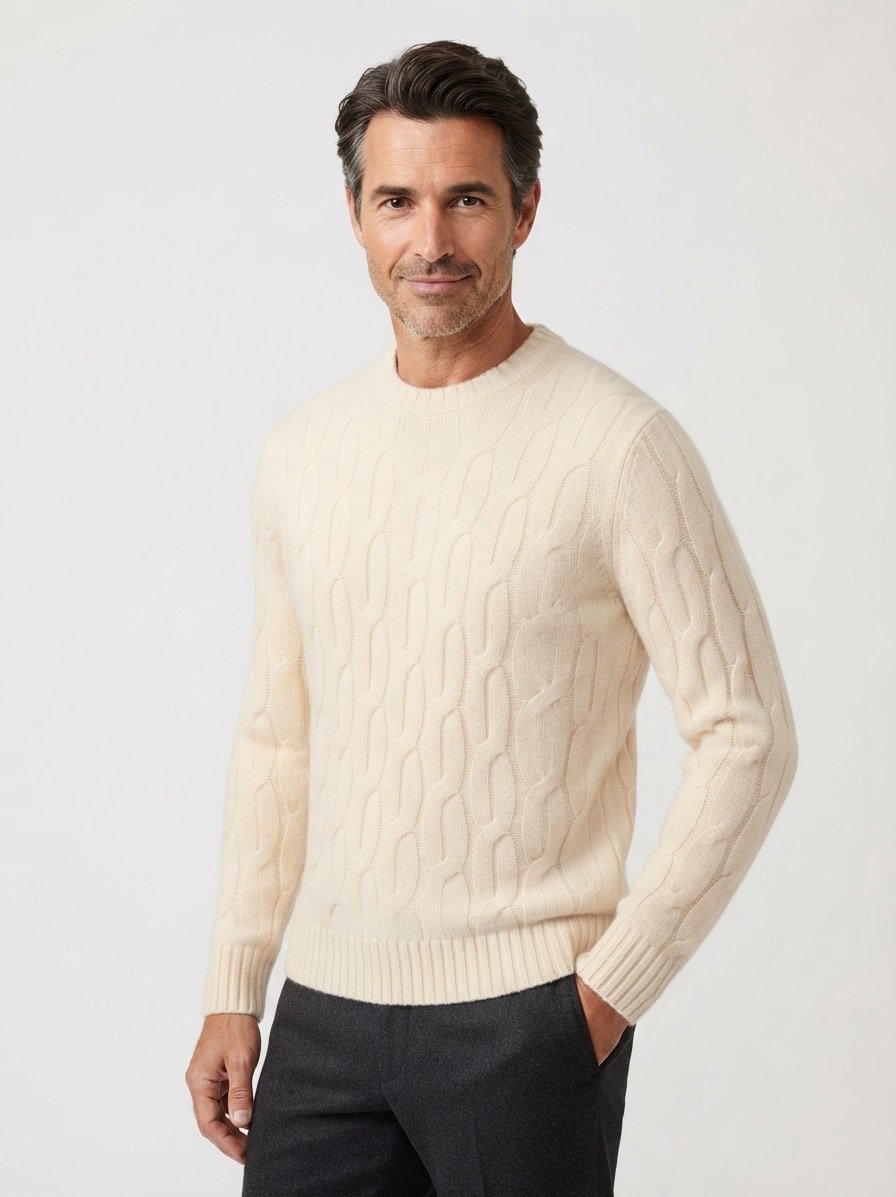 Pullover Ecosio, Kaschmir, ecru strukturiert