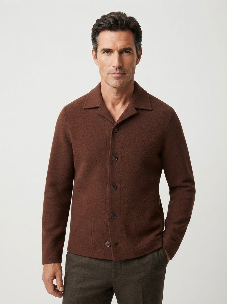 Overshirt, Wolle, Revers, braun