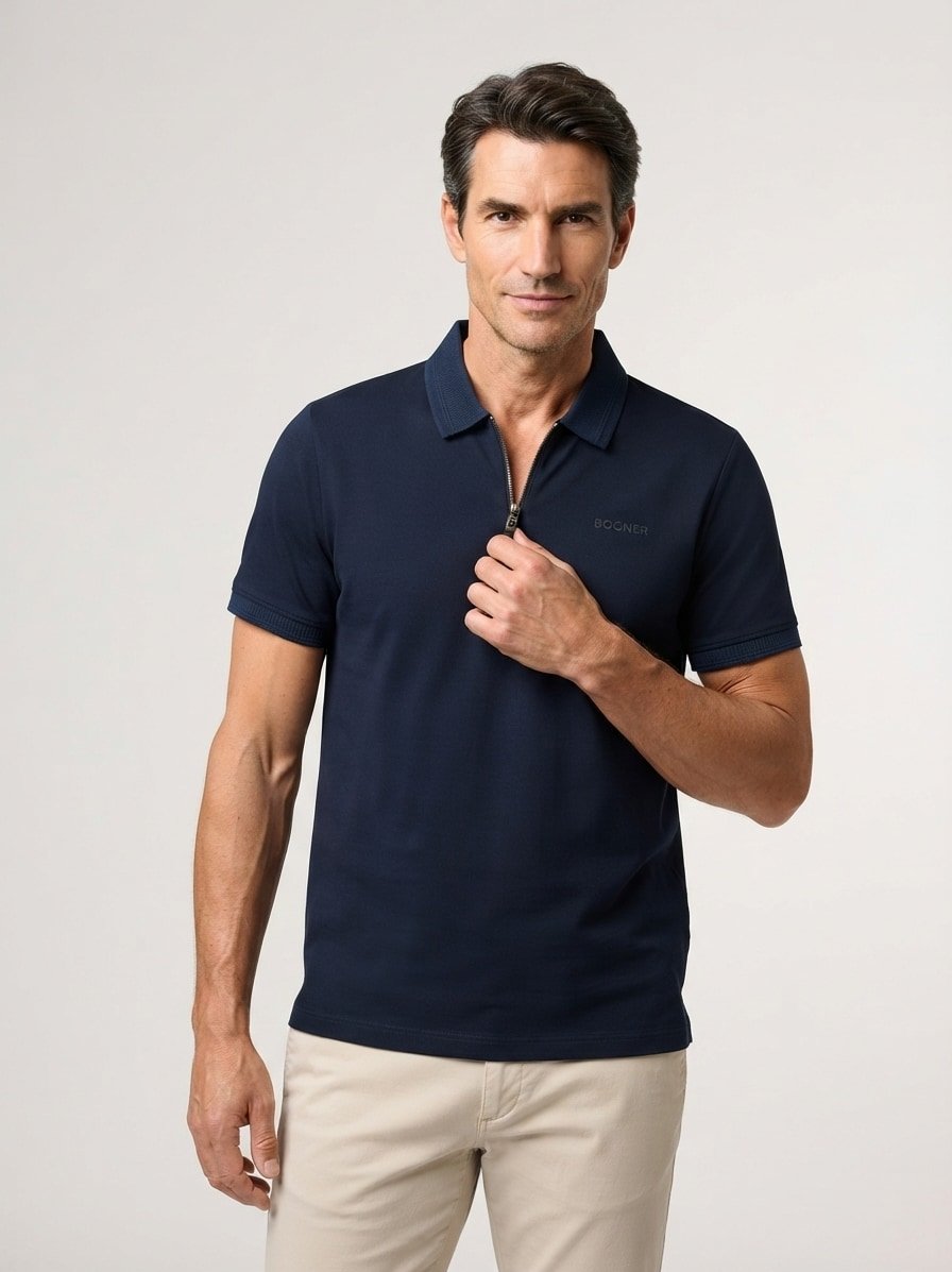 Zip-Polo Timo11, Regular Fit, Baumwoll-Piqué, navy
