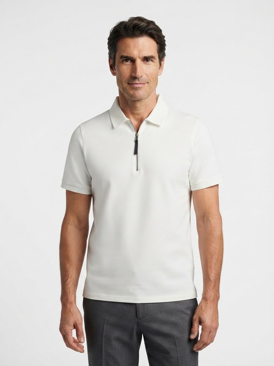 Zip-Polo Timo11, Regular Fit, Baumwoll-Piqué, weiß