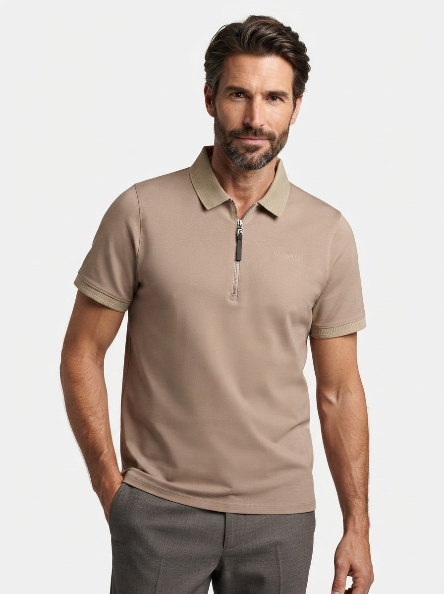 Zip-Polo Timo11, Regular Fit, Baumwoll-Piqué, beige