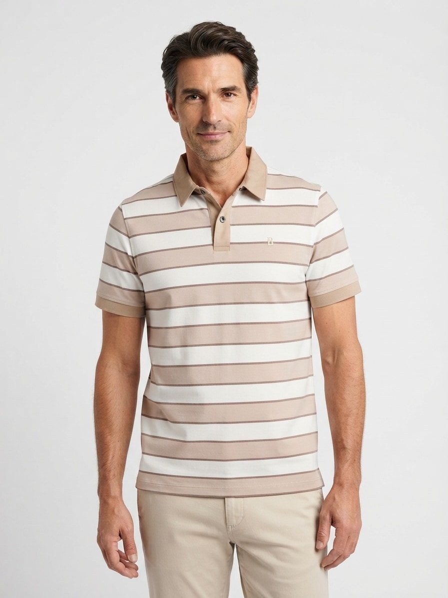 Polo-Shirt Timo-5F, Regular Fit, Baumwoll-Piqué, beige-offwhite gestreift