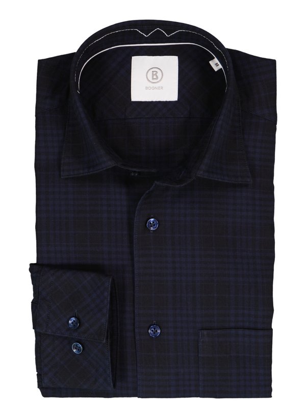 Hemd  Hardy, Flanell, Kent, Brusttasche, navy-schwarz kariert