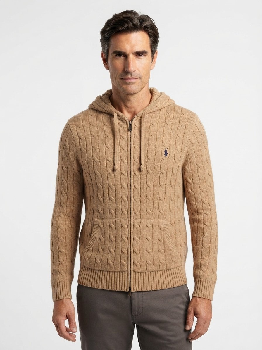 Kapuzenjacke, Strick, braun
