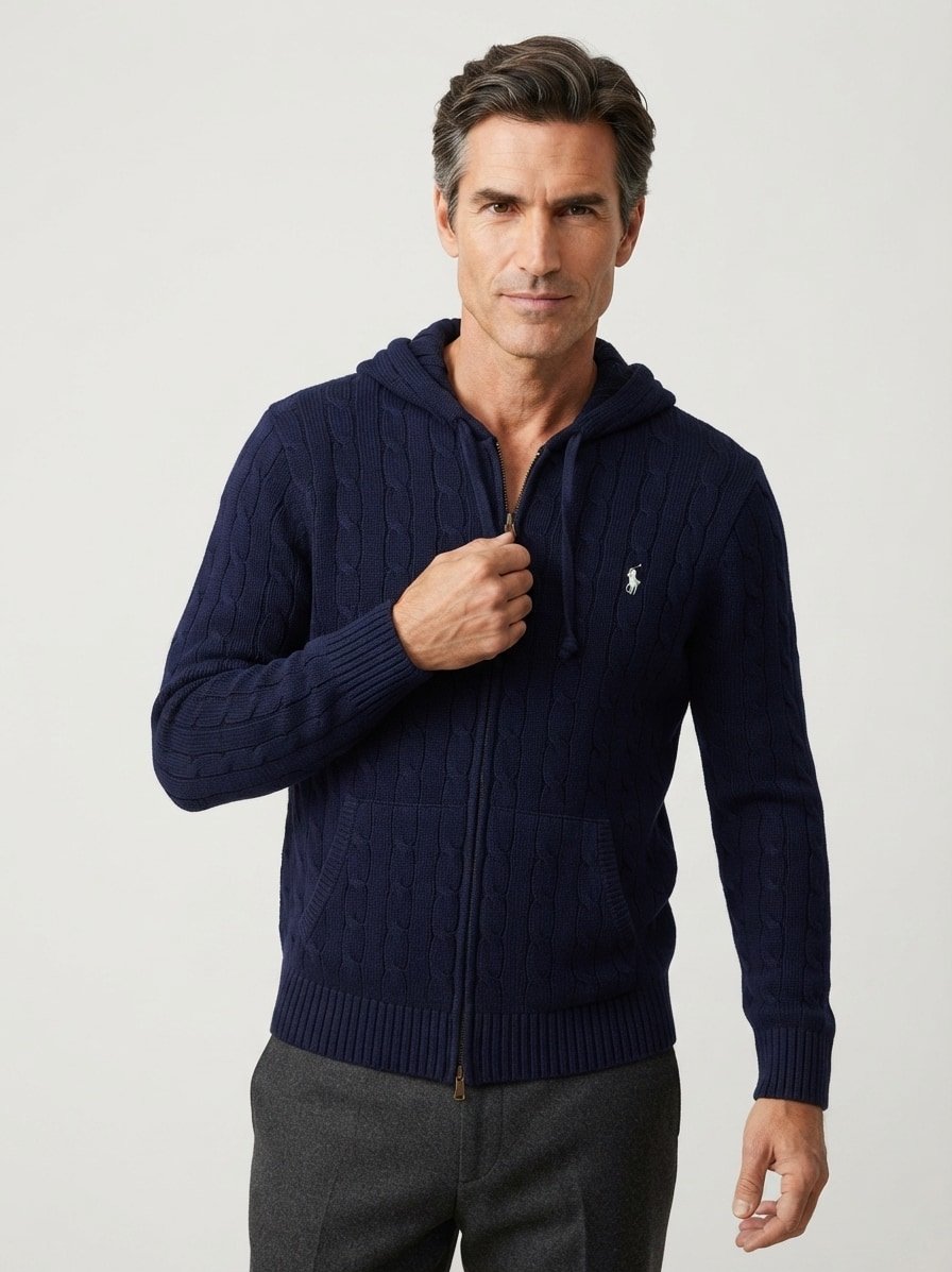 Kapuzenjacke, Strick, navy