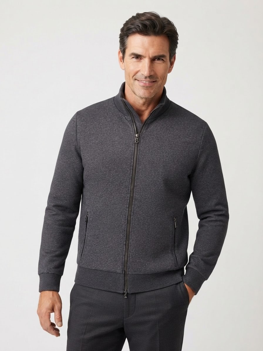 Sweatjacke Winston, Baumwolle, anthrazit meliert