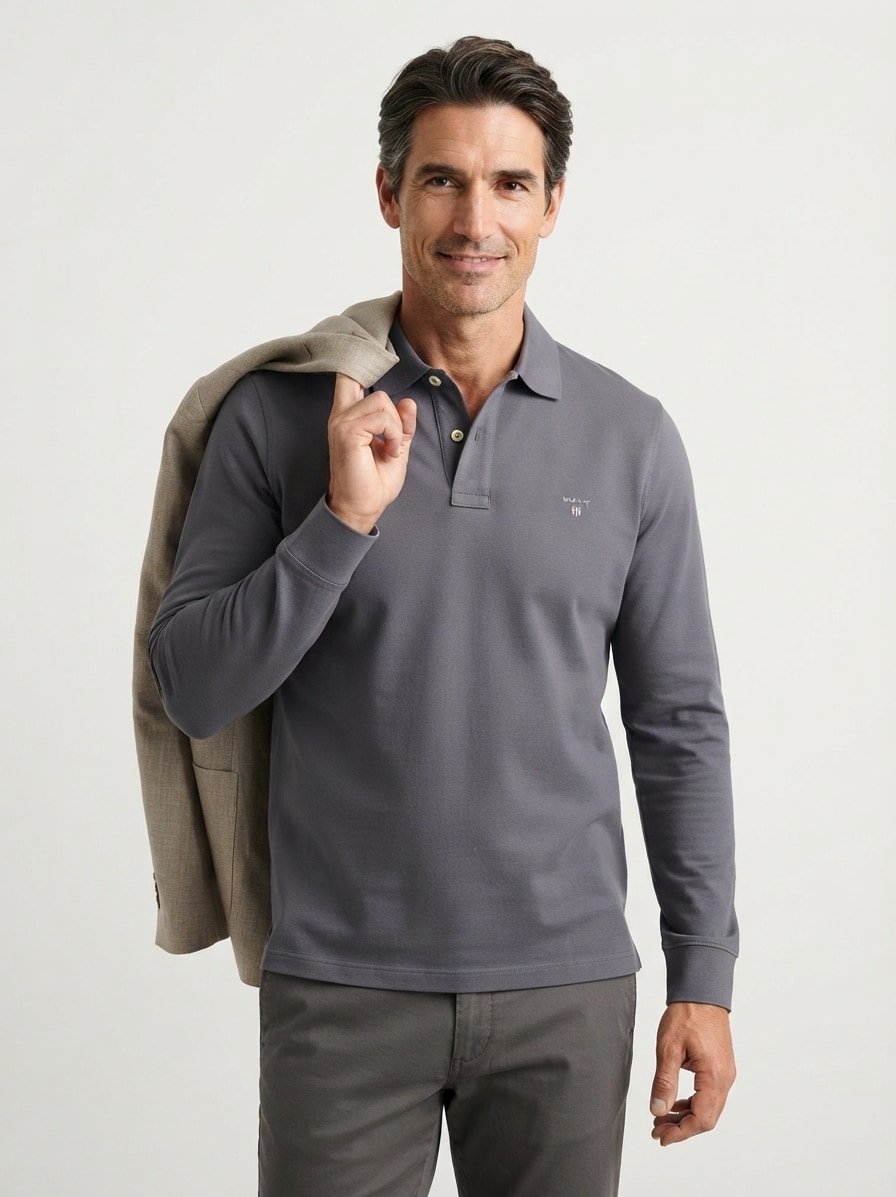 Polo-Shirt, Regular Fit, Baumwoll-Piqué, mittelgrau