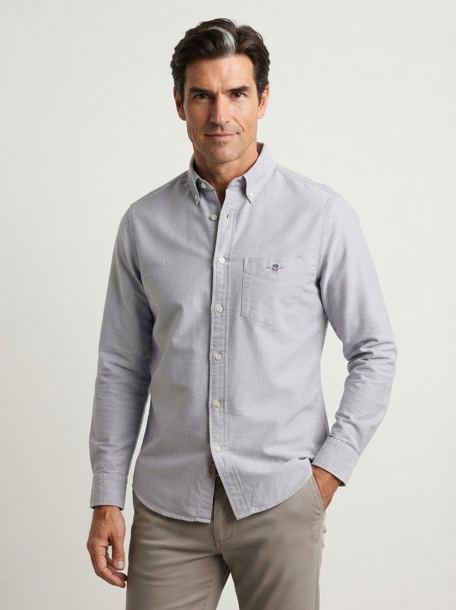 Hemd, Regular, Oxford, Button-Down, Brusttasche, grau