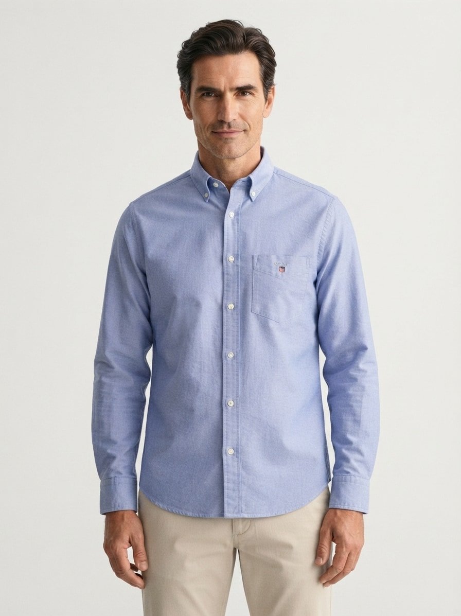 Hemd, Regular, Oxford, Button-Down, Brusttasche, blau