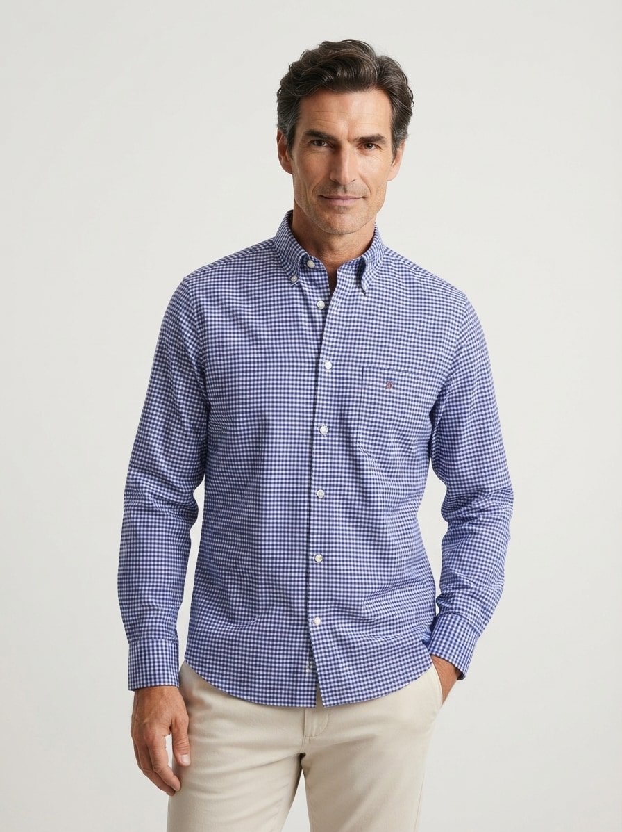 Hemd, Regular, Oxford, Button-Down, Brusttasche, blau kariert