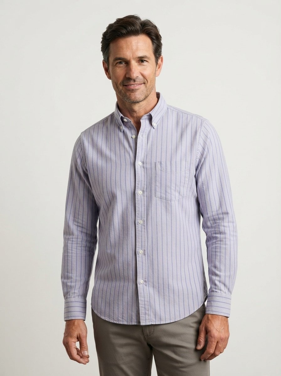 Hemd, Regular, Oxford, Button-Down, Brusttasche, grau gestreift