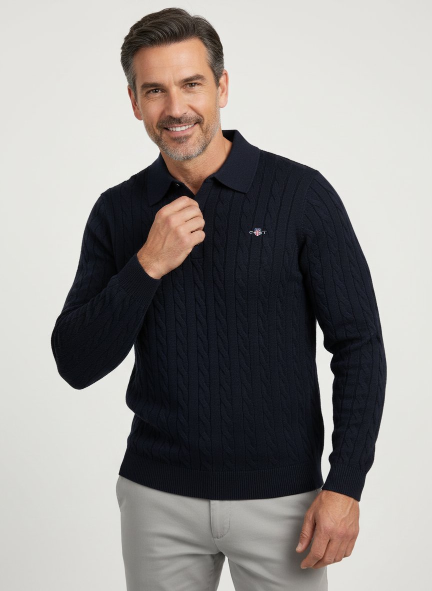 Pullover mit Polokragen, Baumwolle, schwarz