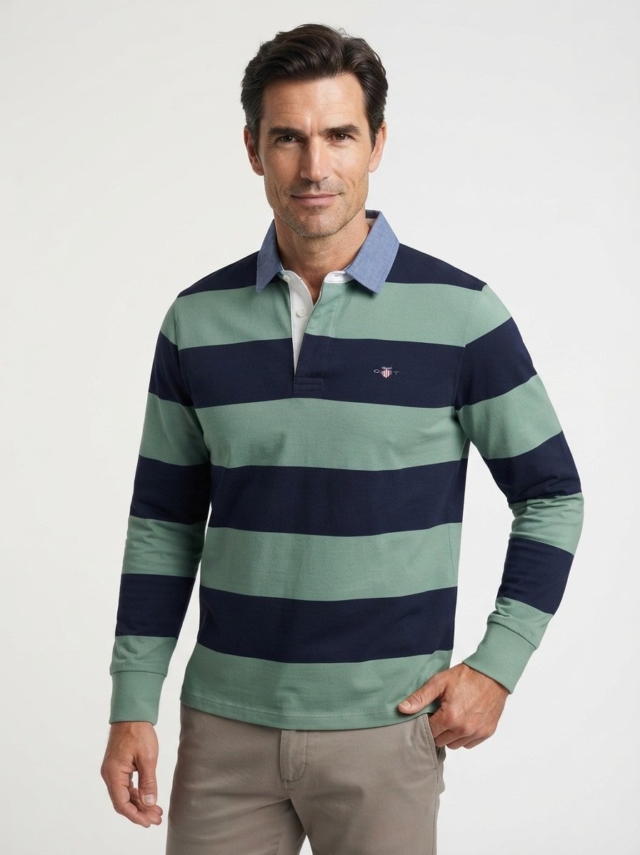 Pullover, Baumwolle, grün-navy gestreift