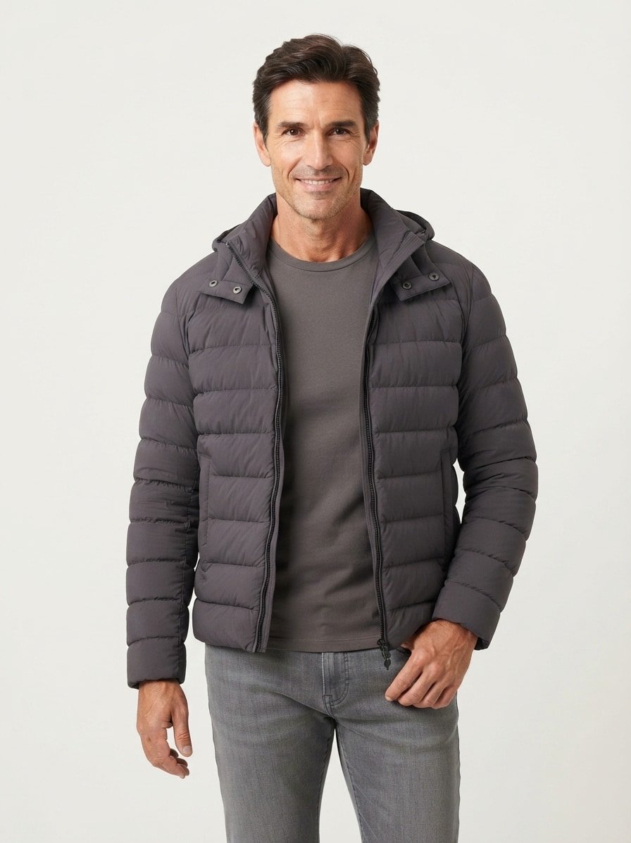 Daunenjacke, Nylon, grau