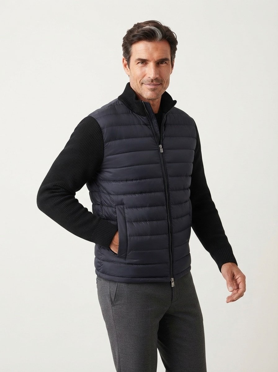 Hybrid Jacke, Strick Mikrofaser, schwarz
