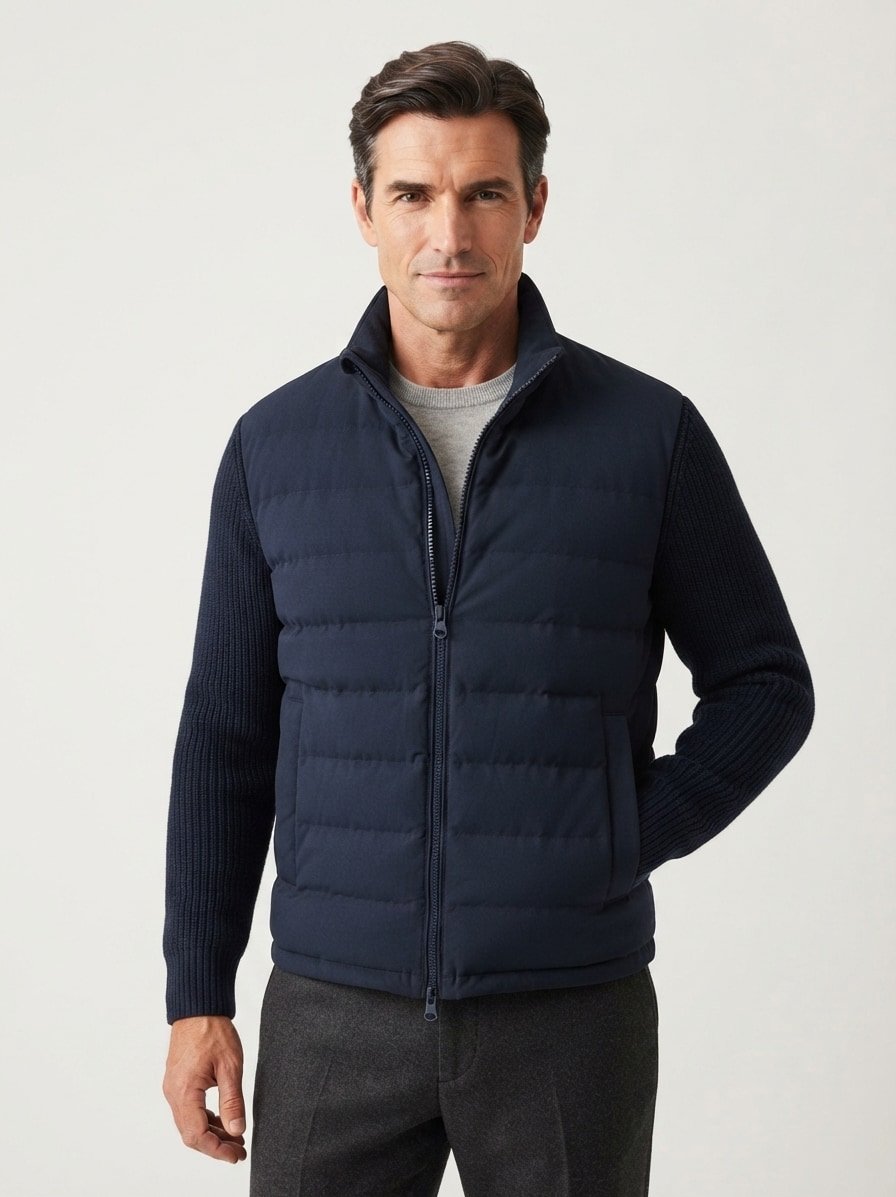 Hybrid Jacke, Strick Mikrofaser, navy