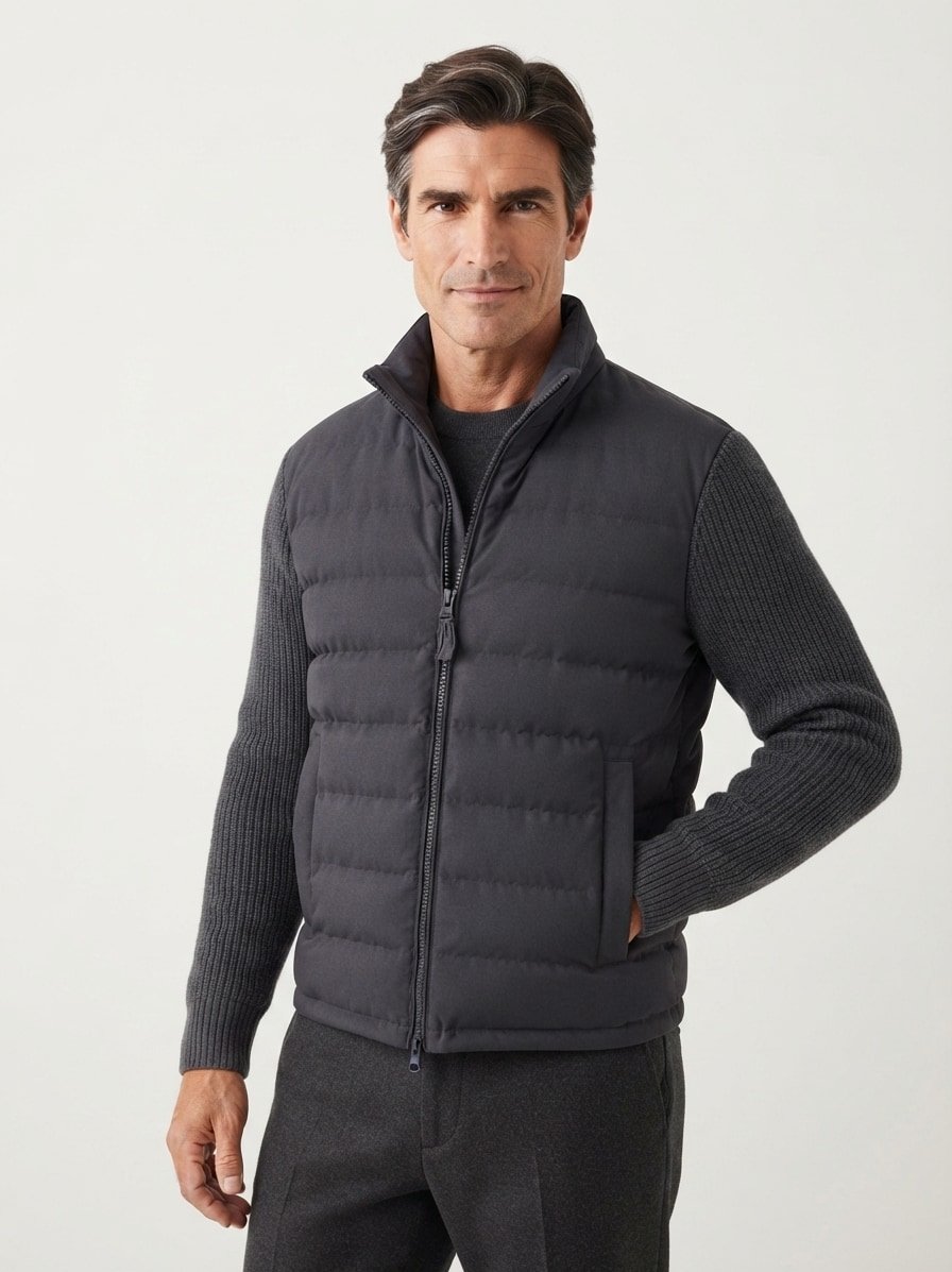 Hybrid Jacke, Strick Mikrofaser, grau