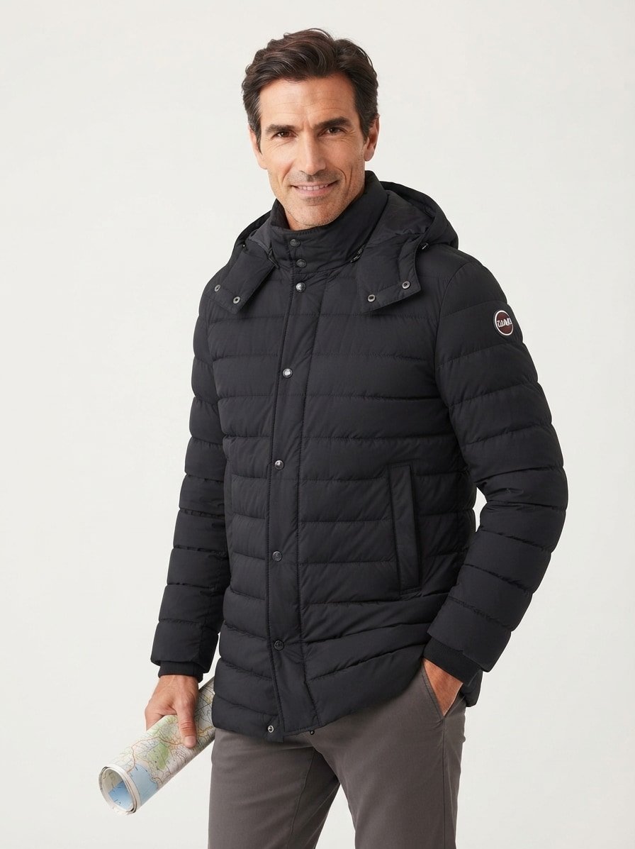 Daunenparka, Mikrofaser wasserabweisend, schwarz