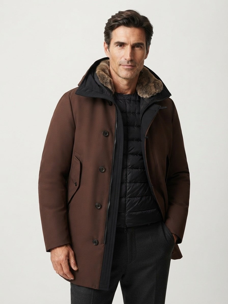 Daunenparka Kasa, Baumwolle Echtfellkragen, braun