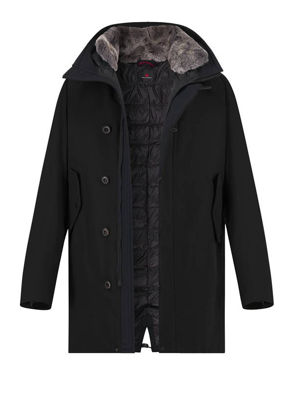 Daunenparka Kasa, Baumwolle Echtfellkragen, schwarz