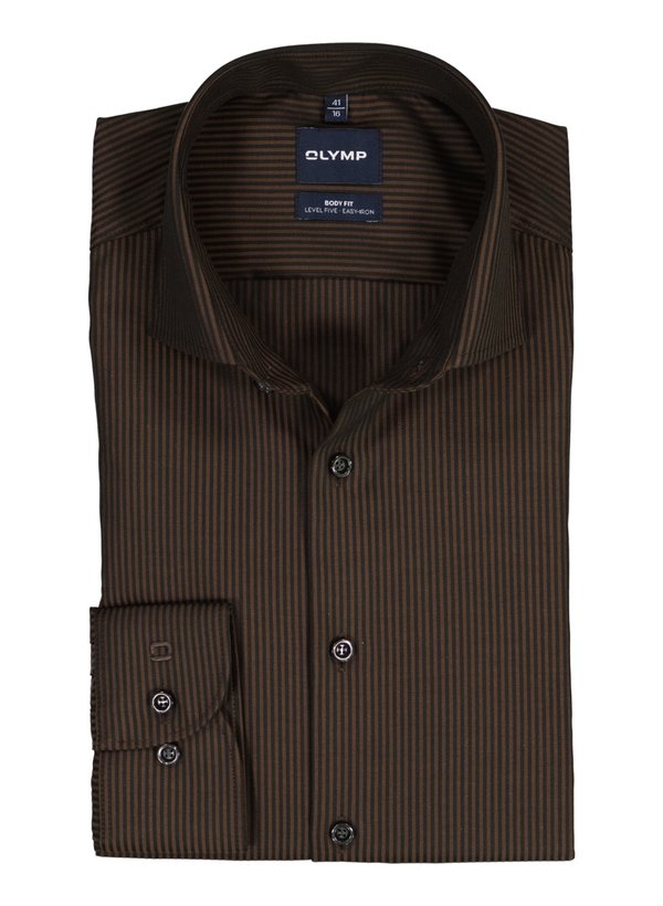 OLYMP Herren Hemd braun Baumwoll-Stretch