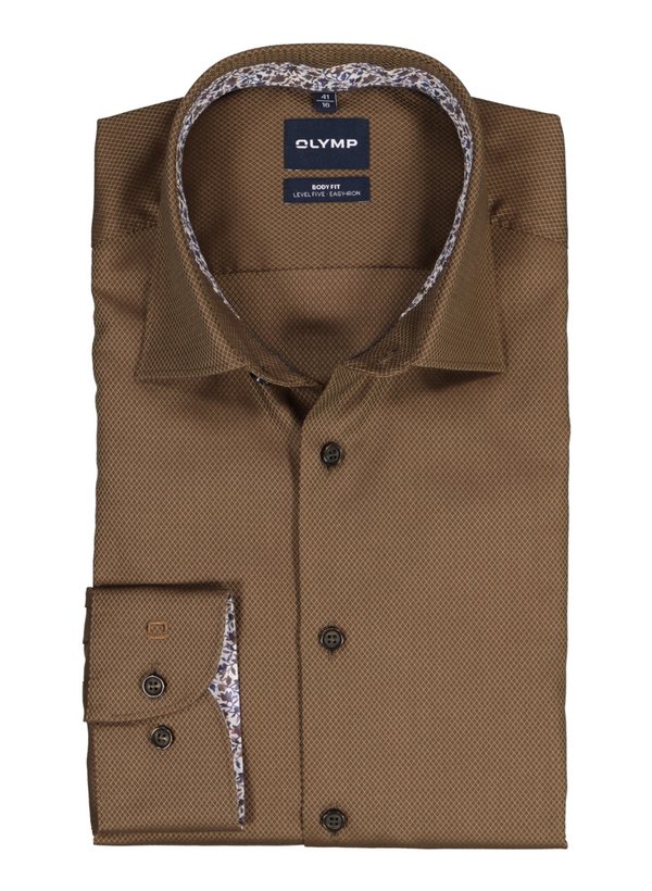 OLYMP Herren Hemd braun Baumwoll-Stretch