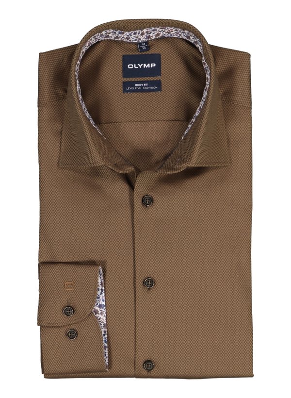 OLYMP Herren Hemd braun Baumwoll-Stretch