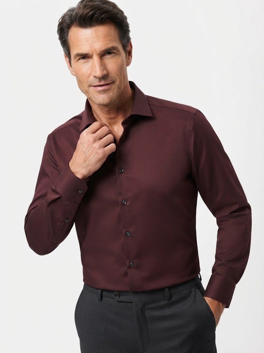 Hemd, Body, Baumwoll-Stretch, Kent, Extra langer Arm, bordeaux
