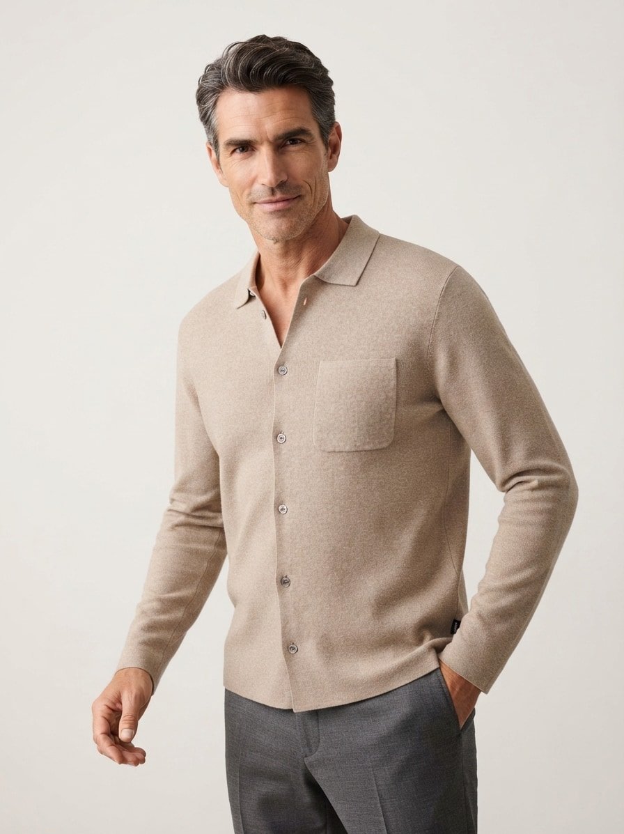 Cardigan Aco, Baumwolle, Brusttasche, beige