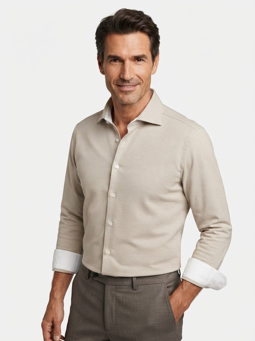 Hemd Phil, Slim Fit, Jersey, Kent, beige