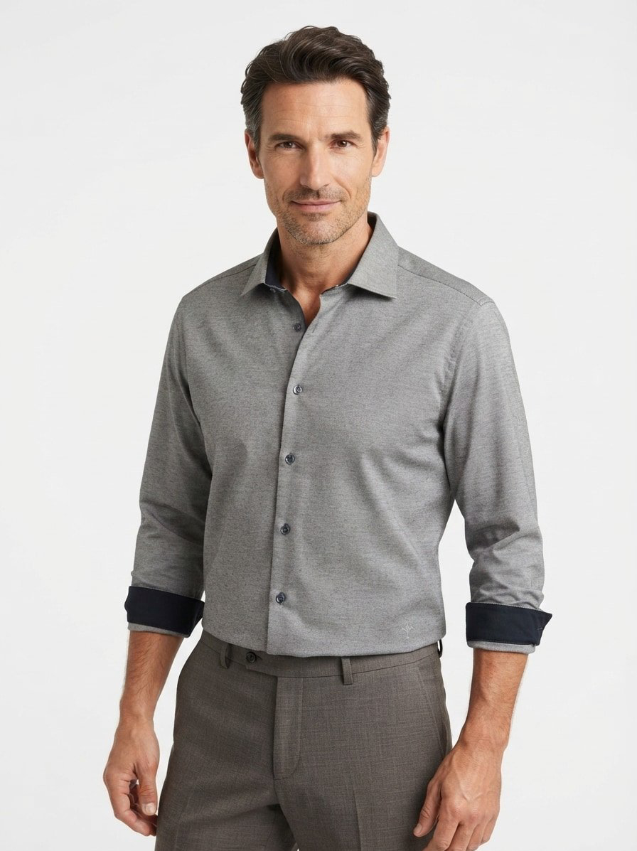 Hemd Phil, Slim Fit, Jersey, Kent, dunkelblau