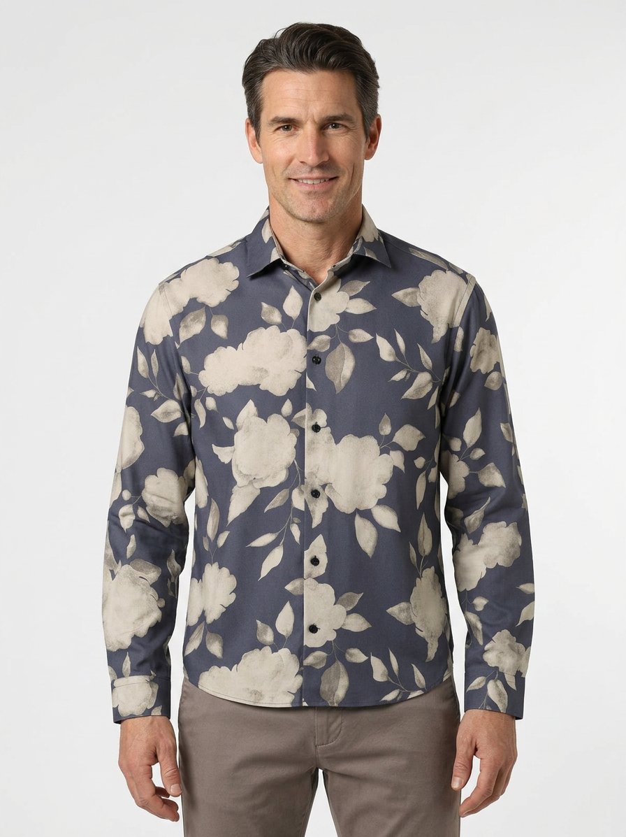 Hemd Miles, Loose Fit, Viskose, Kent, dunkelblau floral
