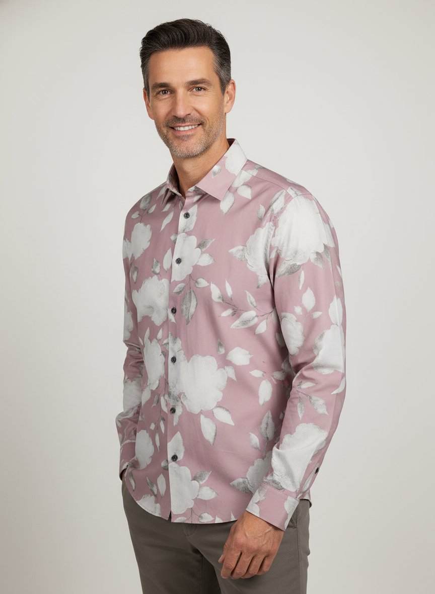Hemd Miles, Loose Fit, Viskose, Kent, dunkelpink floral