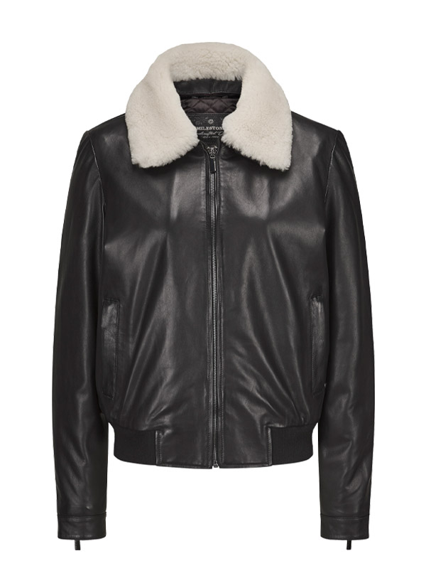 Lederjacke MSRixa, Lammnappa Echtfellkragen, schwarz