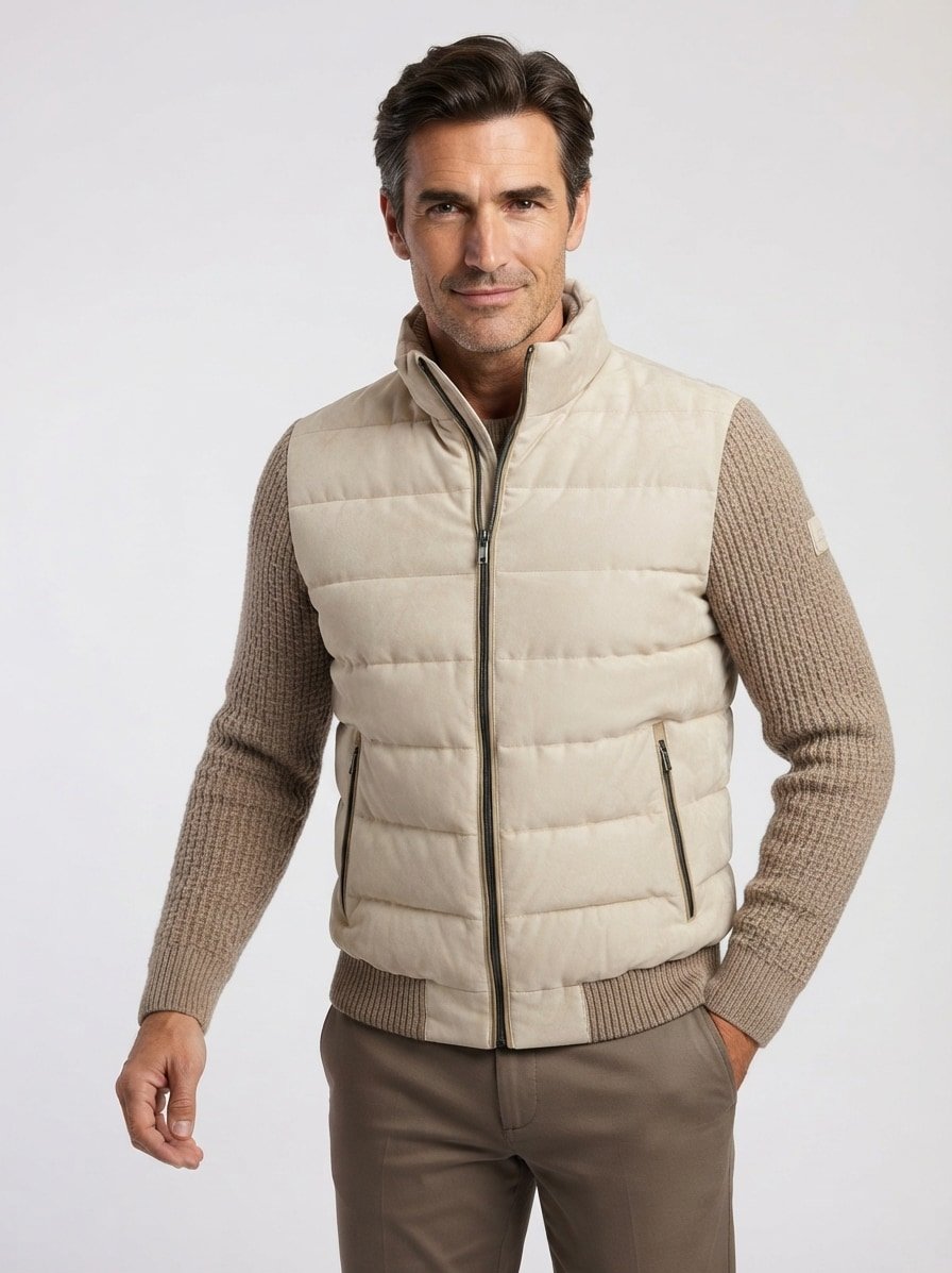 Steppjacke MSDean, Mikrovelours Strick, sand