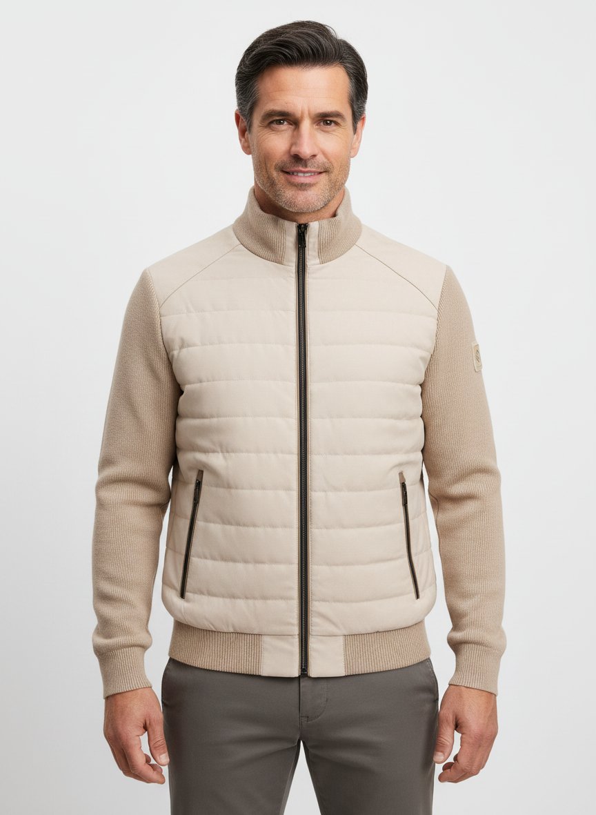 Steppjacke MSStanley, Mikrovelours Strick, sand
