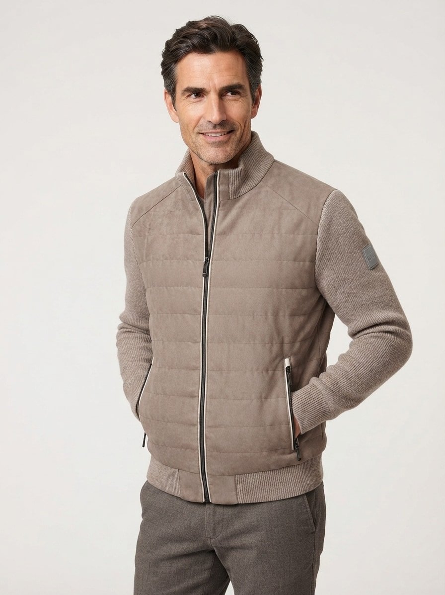 Steppjacke MSStanley, Mikrovelours Strick, schlamm