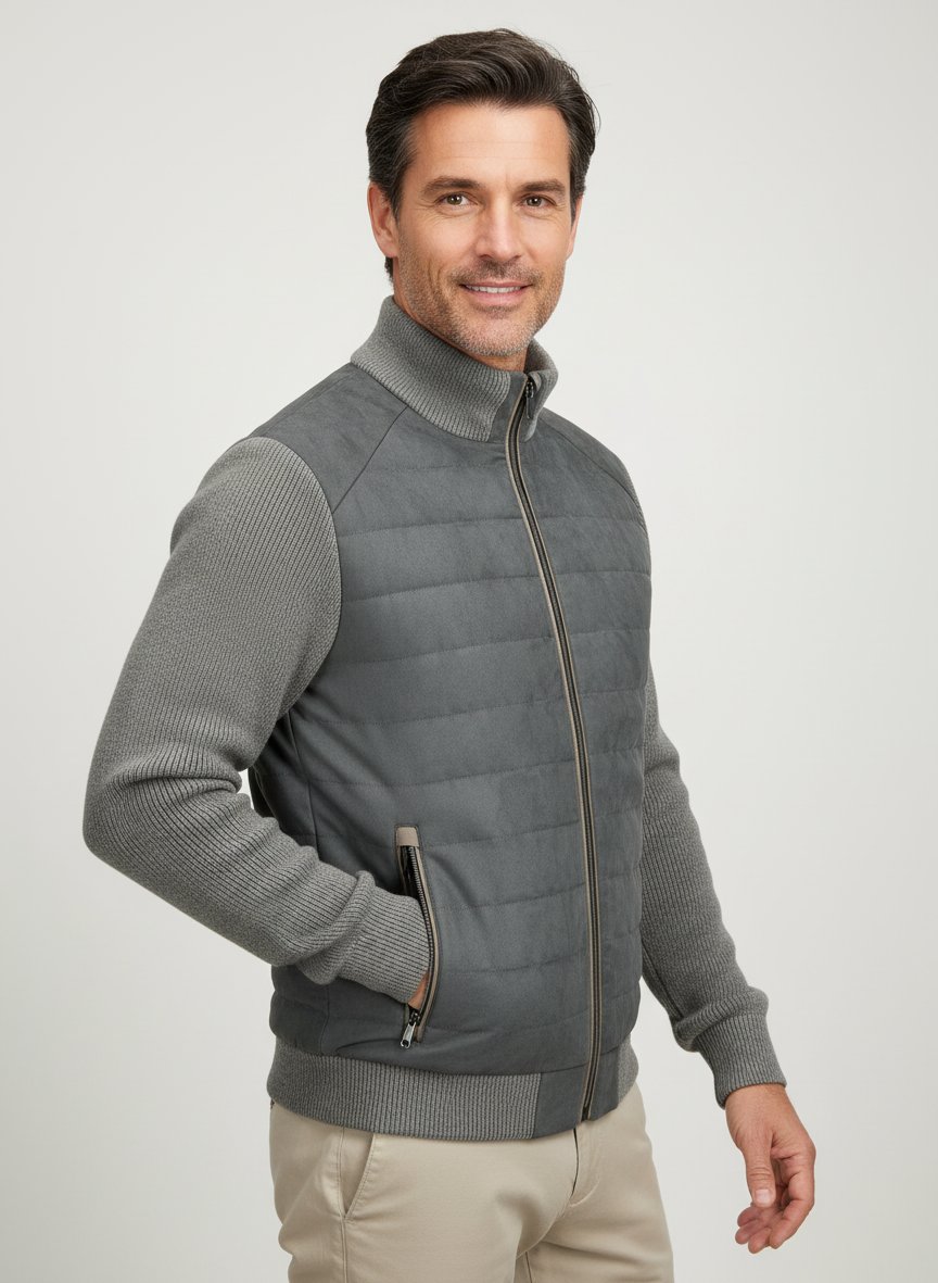 Steppjacke MSStanley, Mikrovelours Strick, rauchgrau
