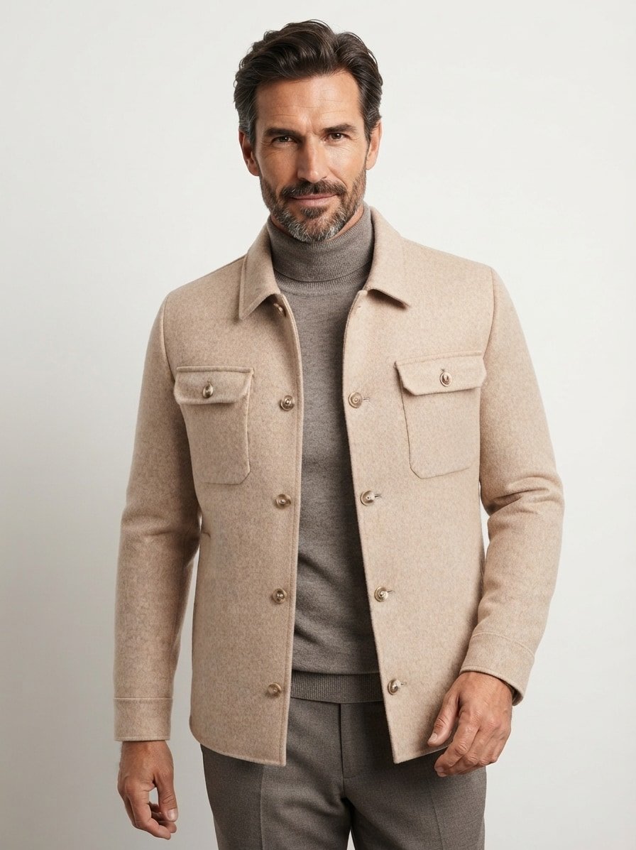 Overshirt MSPrescot, Doubleface-Wolle, sand