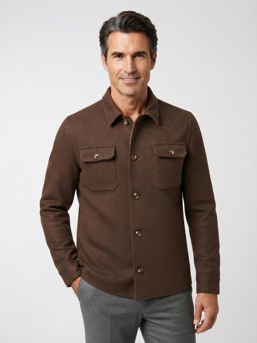 Overshirt MSPrescot, Doubleface-Wolle, tabak