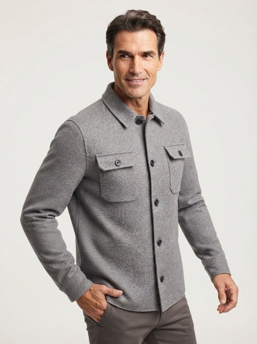 Overshirt MSPrescot, Doubleface-Wolle, grau meliert