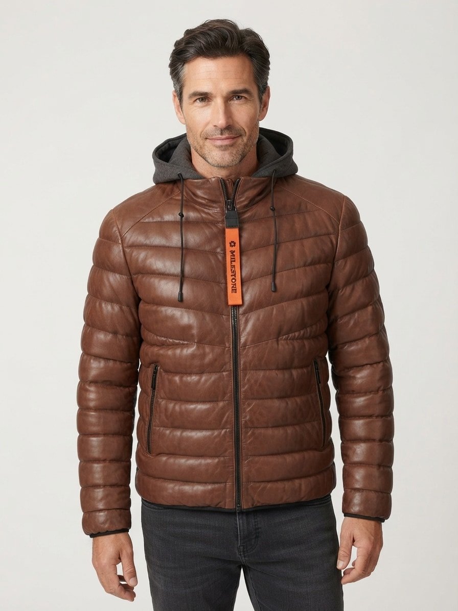 Lederjacke MSHarvey, Lammnappa, mittelbraun