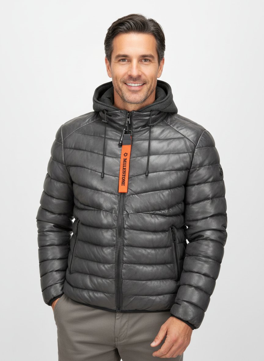 Lederjacke MSHarvey, Lammnappa, dunkelgrau