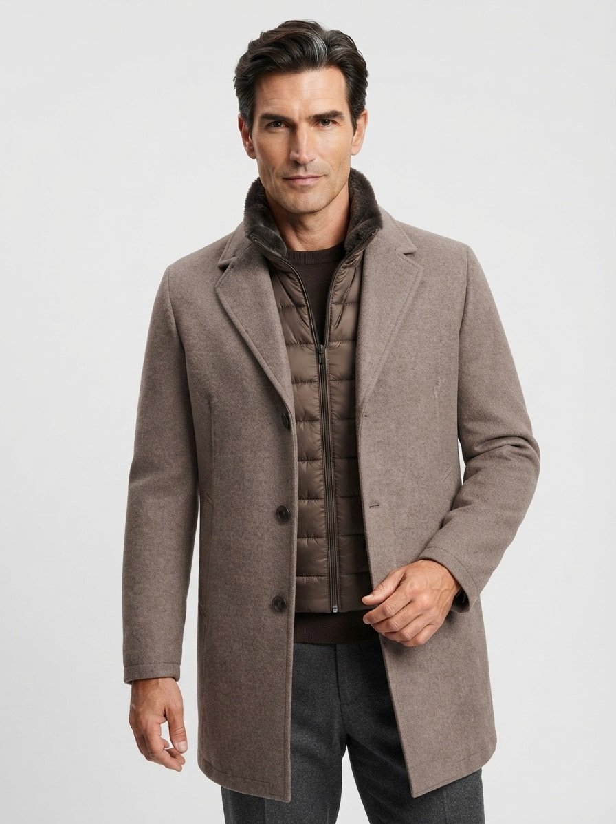 Mantel MSEnrico, Wollmelange, dunkelbeige