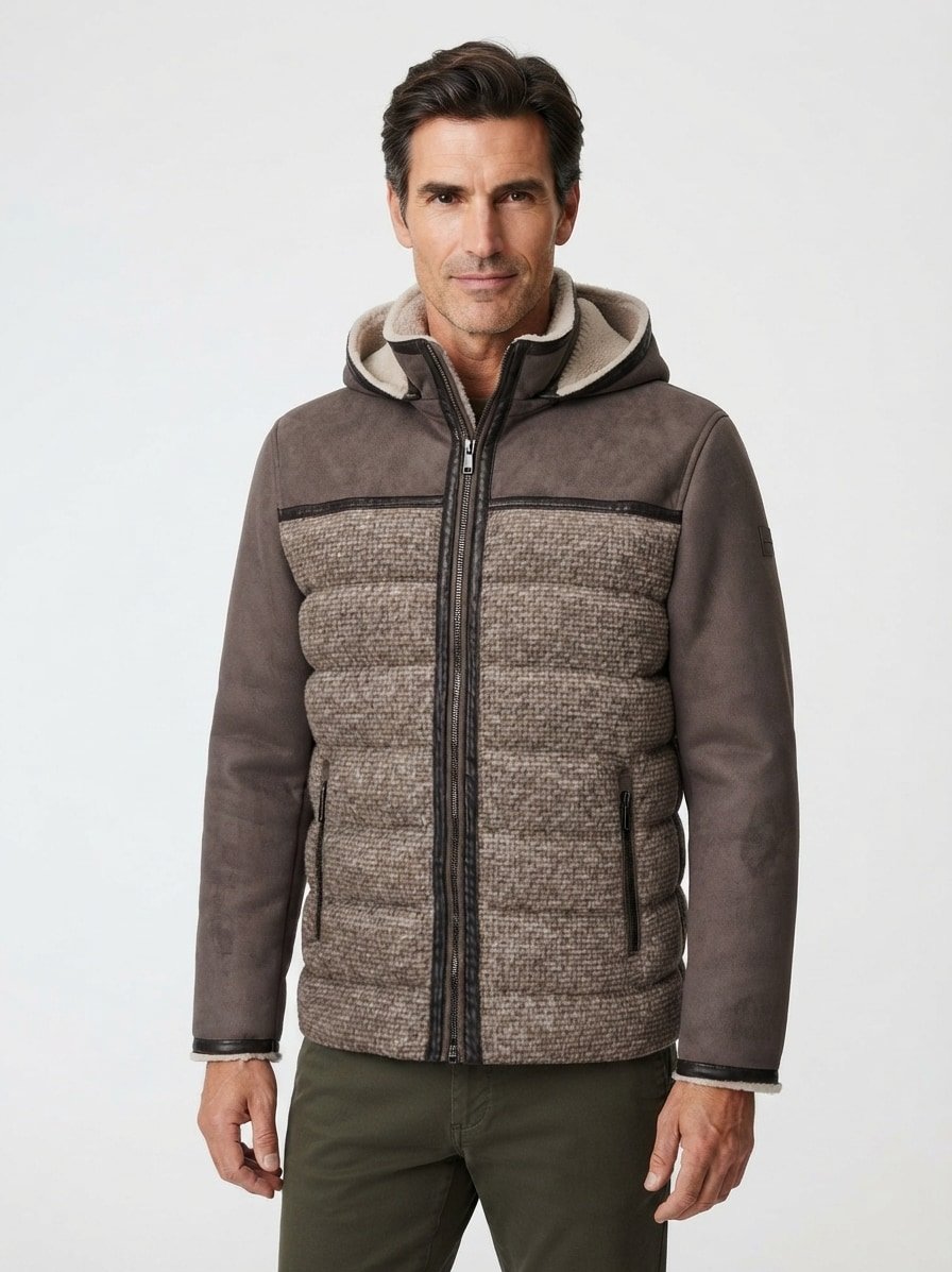 Steppjacke MSAbano, Wolle Mikrofaser, dunkelbeige