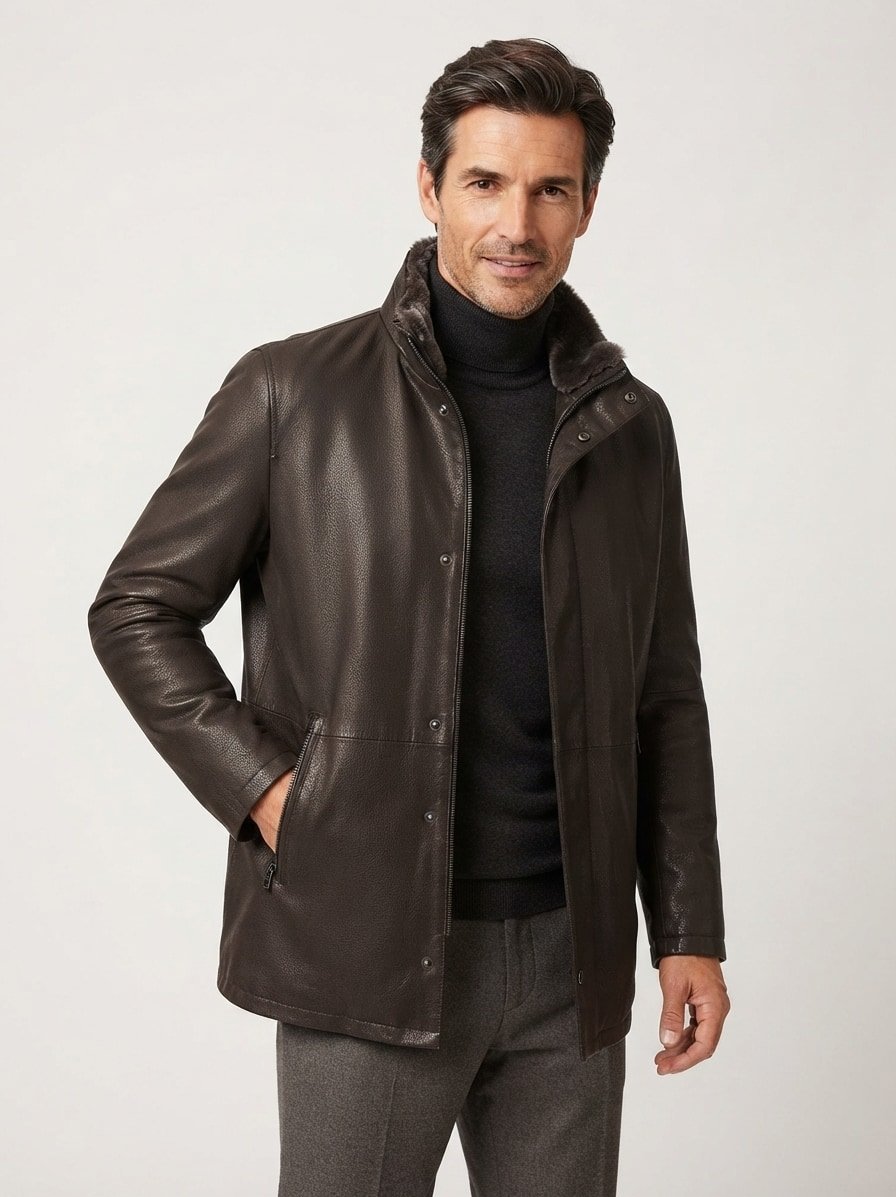 Lederjacke MSEmiliano, Veloursleder, dunkelbraun