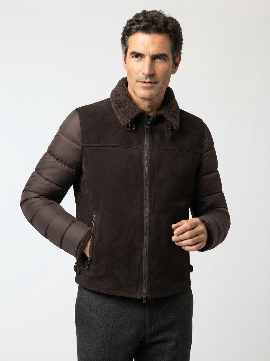 Hybrid-Jacke MSDexter, Ziegenvelours Mikrofaser, rotbraun